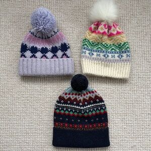 Set of 3 Girls Winter Pom Pom Hats